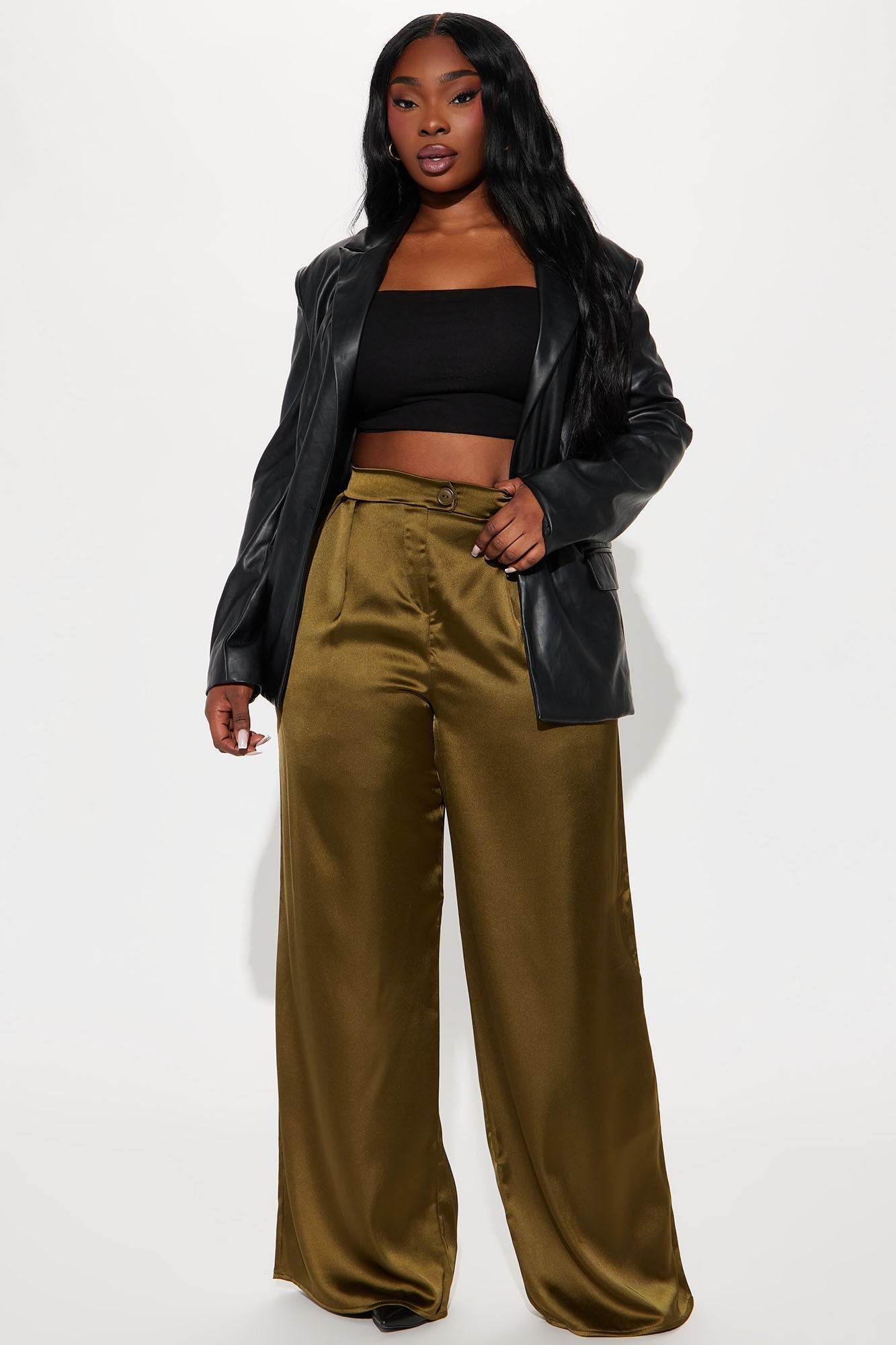 Tone It Down Satin Trouser - Olive