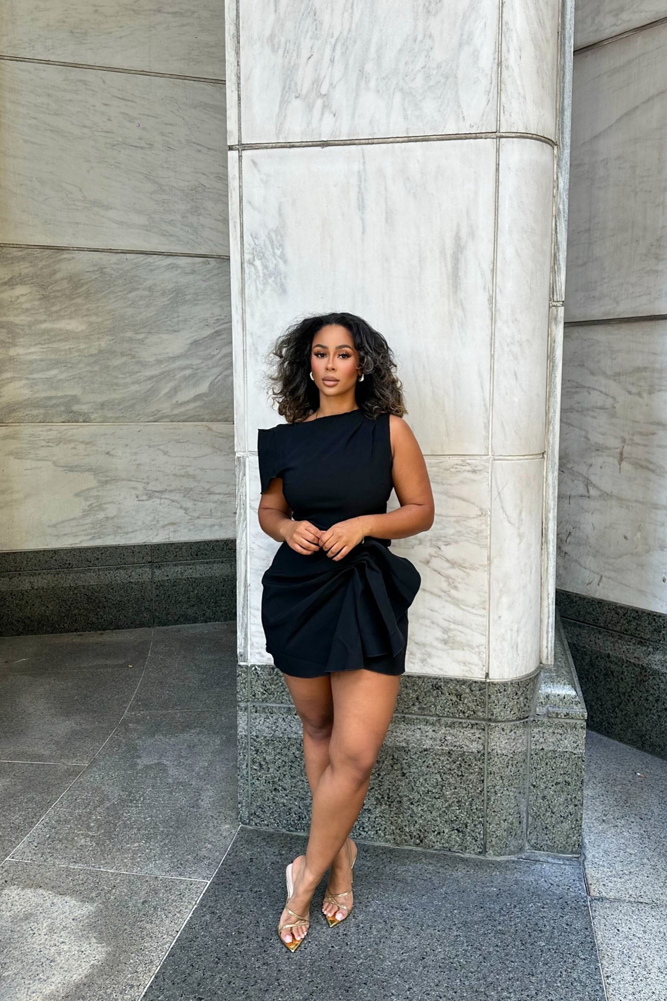 Feel The Vibe Ruched Mini Dress - Black