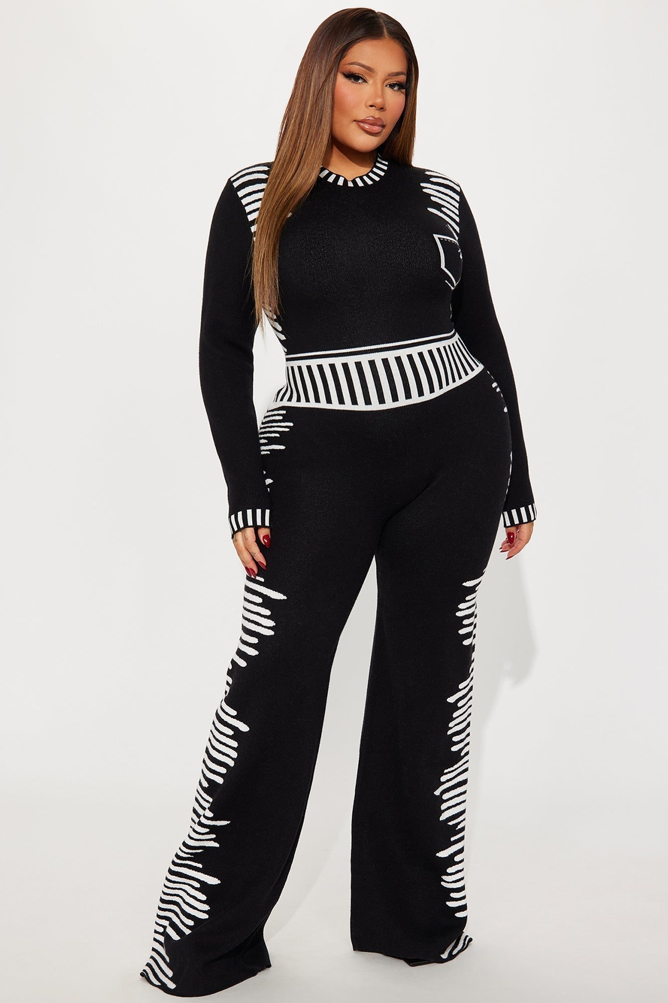 All In The Mix Sweater Jumpsuit - Black/White