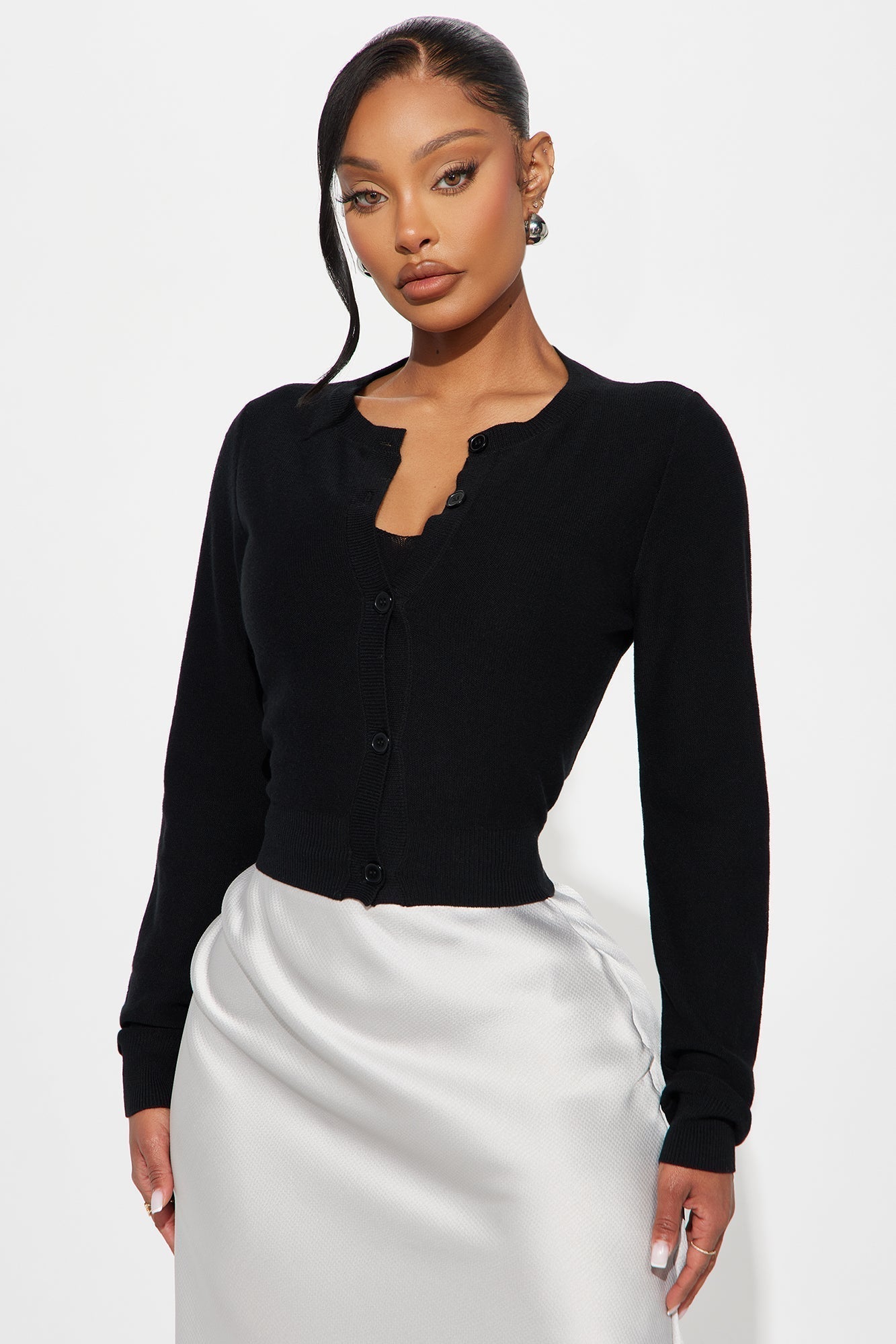 Rhode Island 2 Piece Cropped Cardigan Sweater - Black