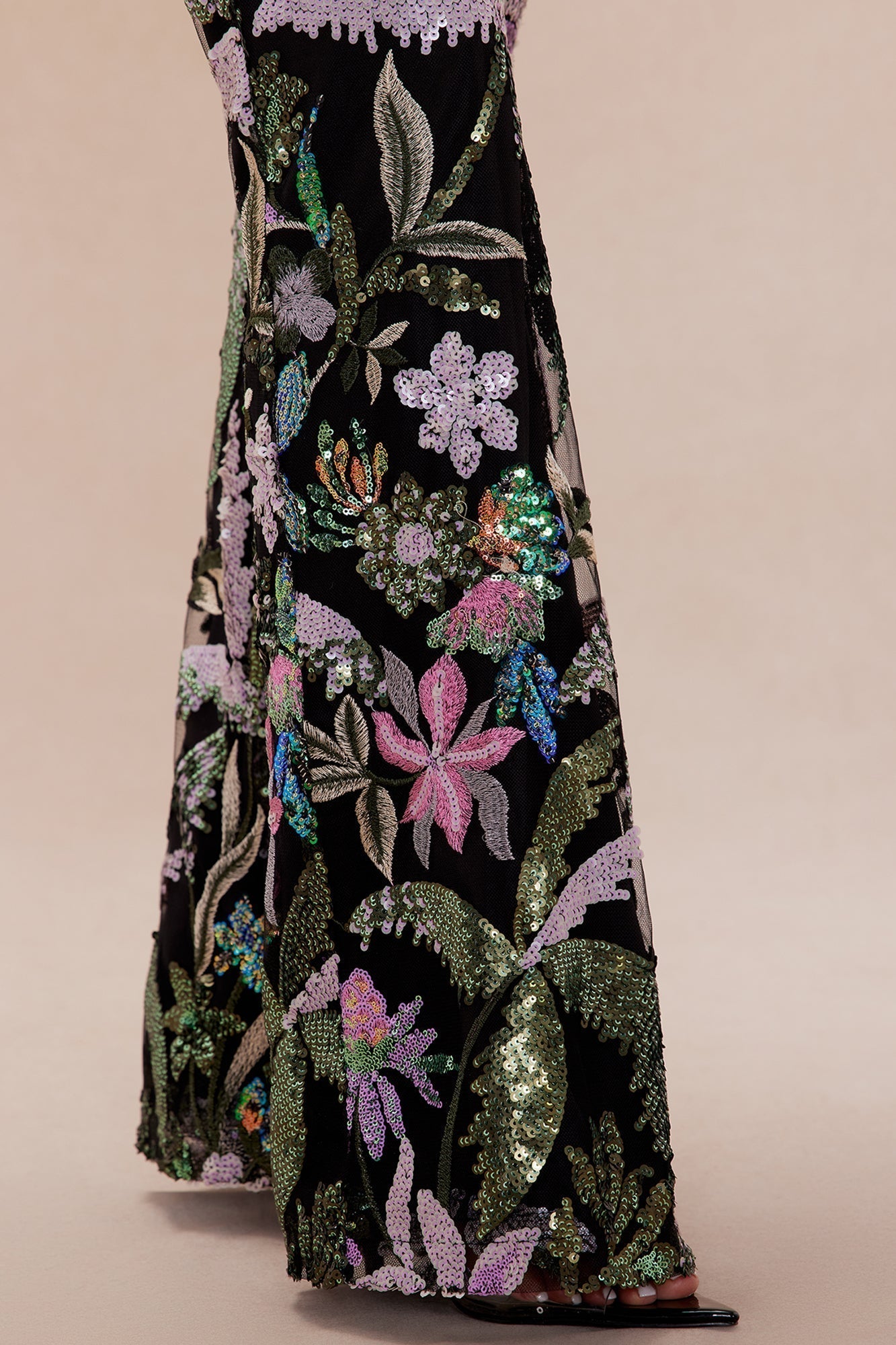 Eliza Sequin Embroidered Flare Pant - Black/combo