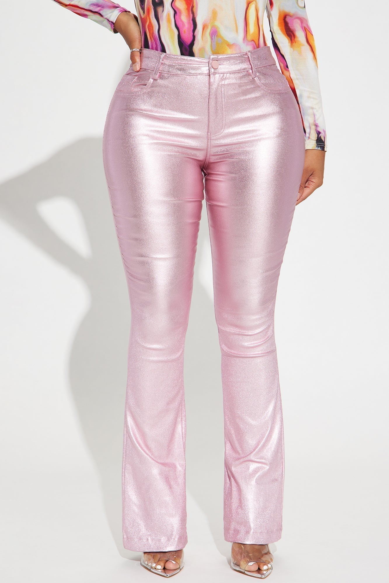 Behind The Flash Metallic Flare Pant - Pink