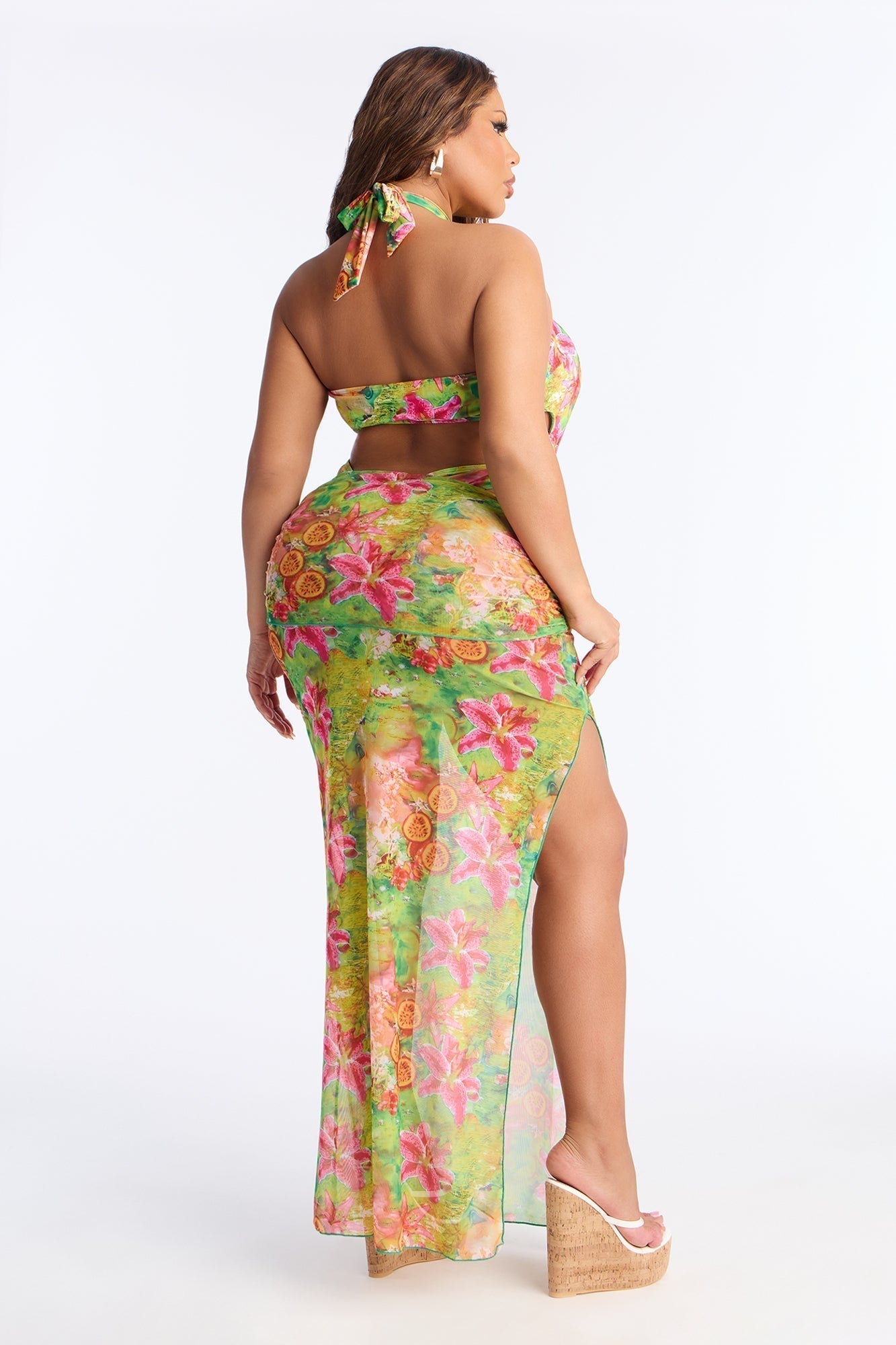 Hayley Hardware Cutout 1 Piece Swimsuit & Skirt Set - Tan/Multi
