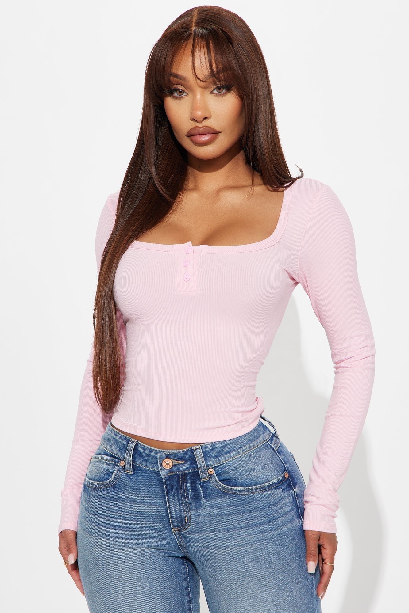 Stephanie Henley Long Sleeve Top - Pink