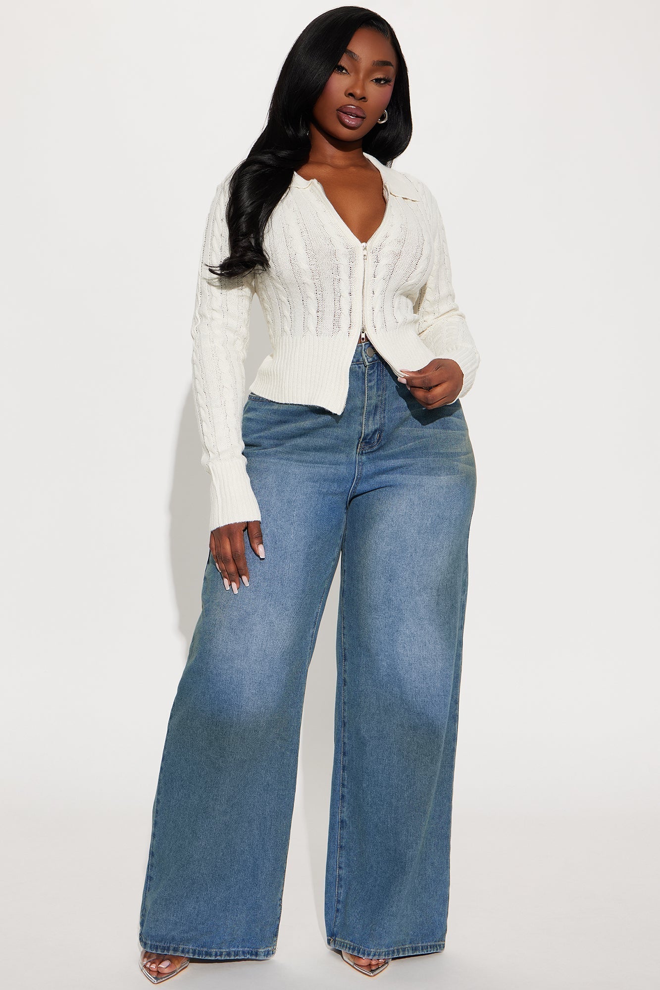 Shantelle Cable Knit Zip Up Sweater - Cream