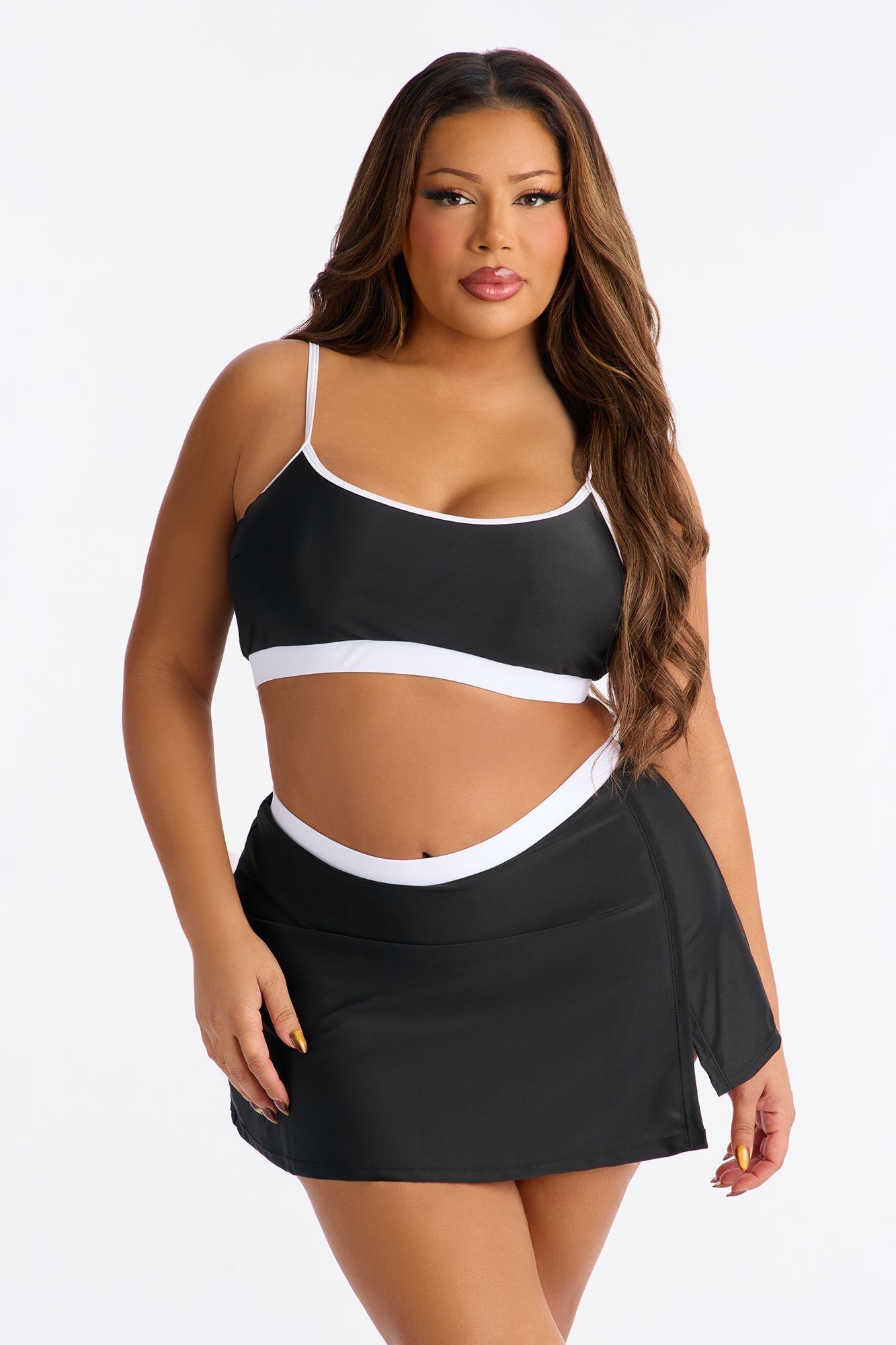 Tracey Colorblock Skirt 2 Piece Bikini - Black/combo