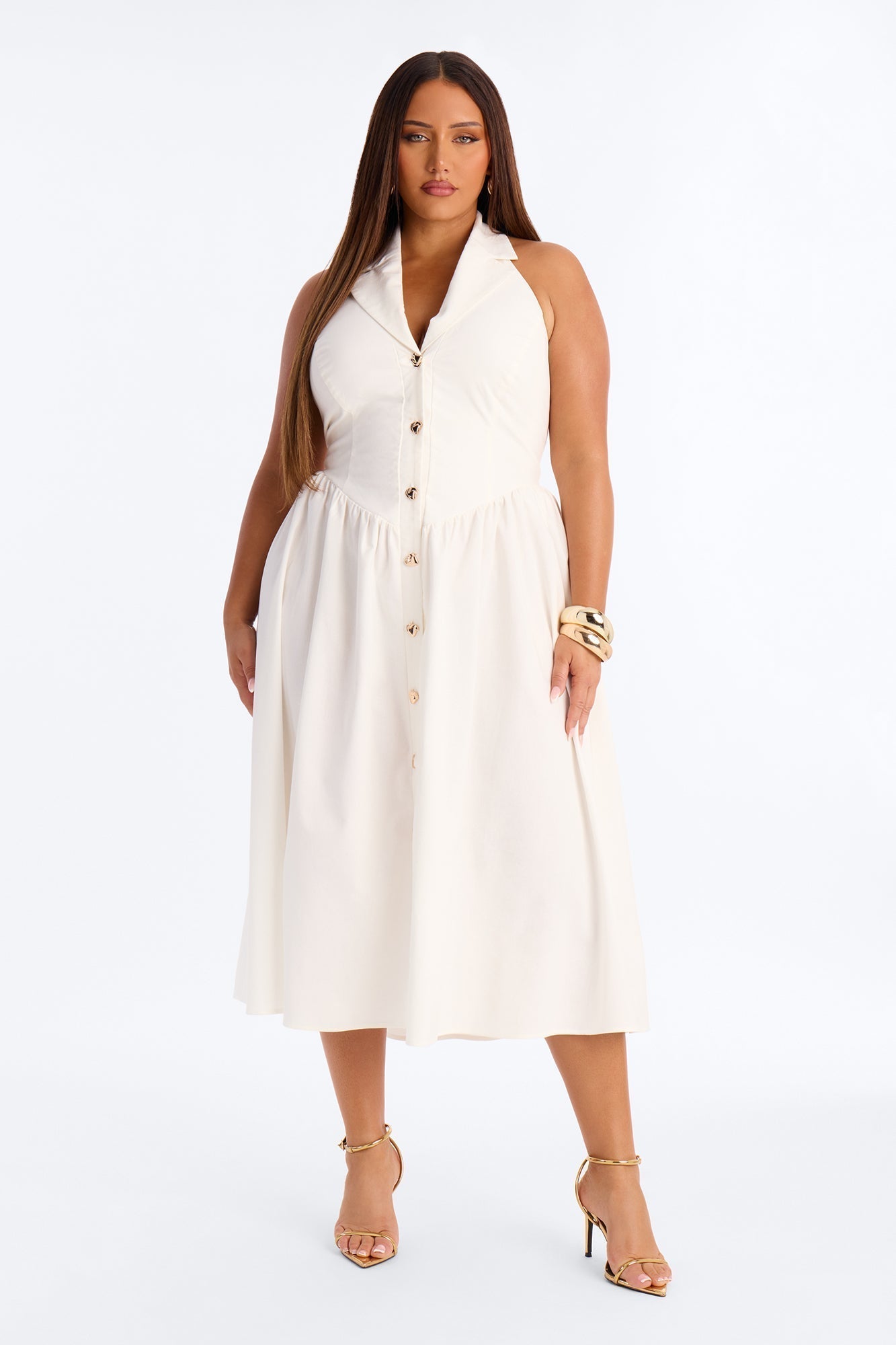 Giselle Collar Halter Midi Dress - White