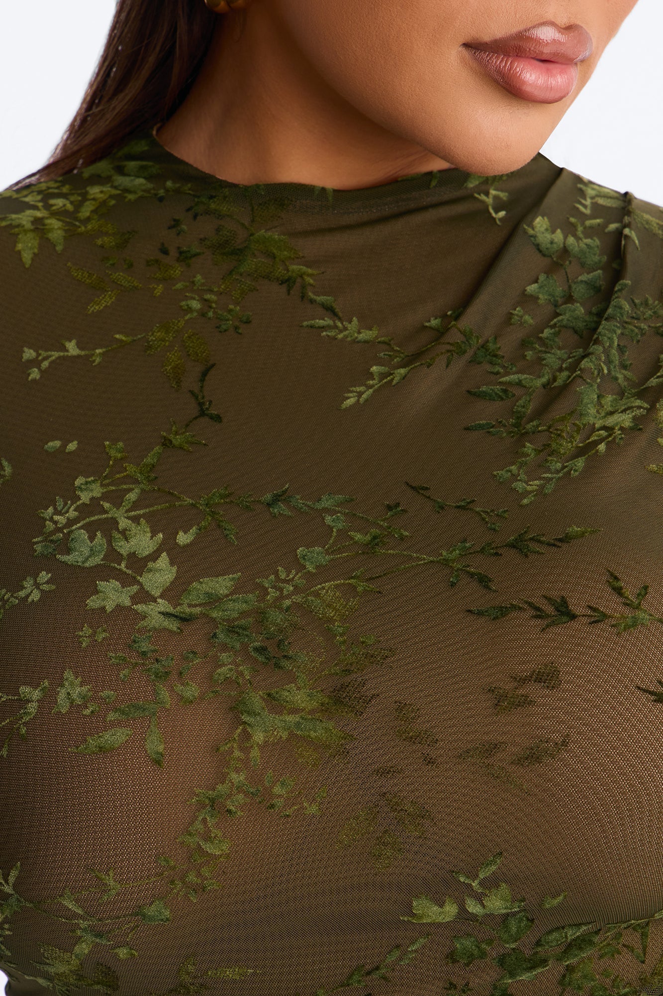 Magnolia Flocked Mesh Mini Dress - Olive