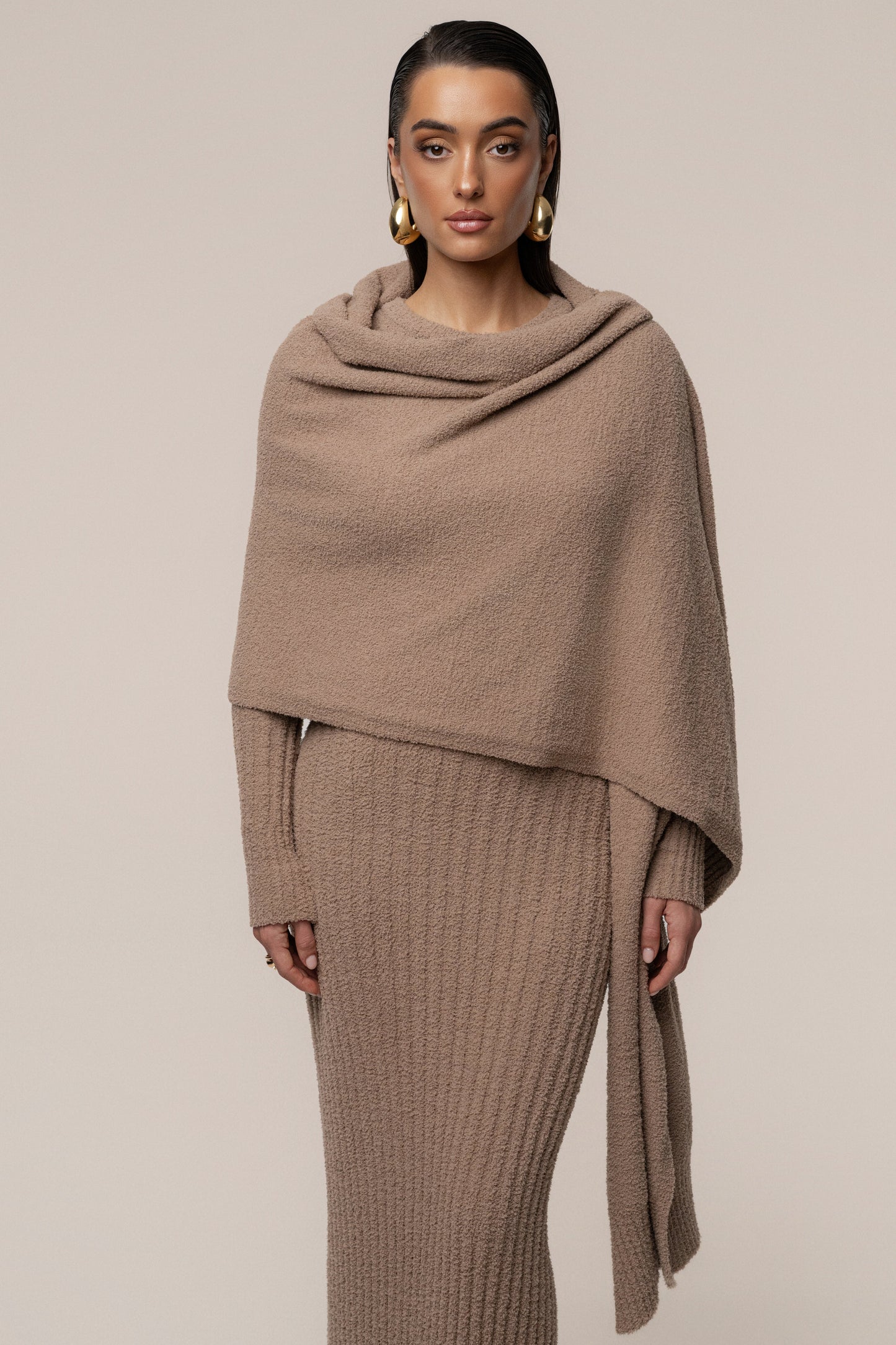 Taupe First Class Ribbed Maxi Dress